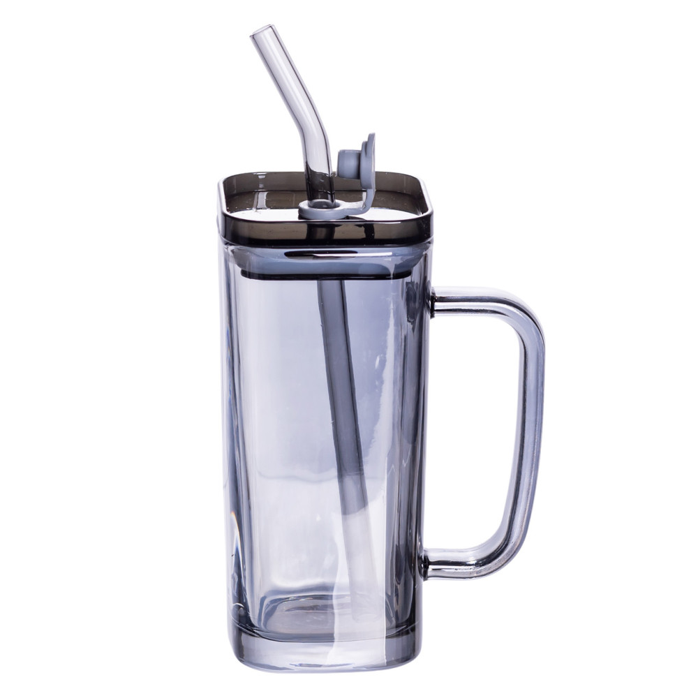 Зображення Кухоль скляний з кришкою та трубочкою Light House LG-30146 GR 280 мл сіра ИМ Light-Deco 1 