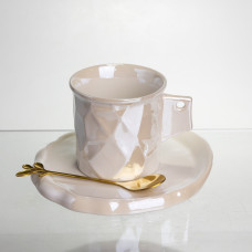 Чашка порцелянова Light House LG-30202 WT 200 мл із блюдцем та ложкою біла
