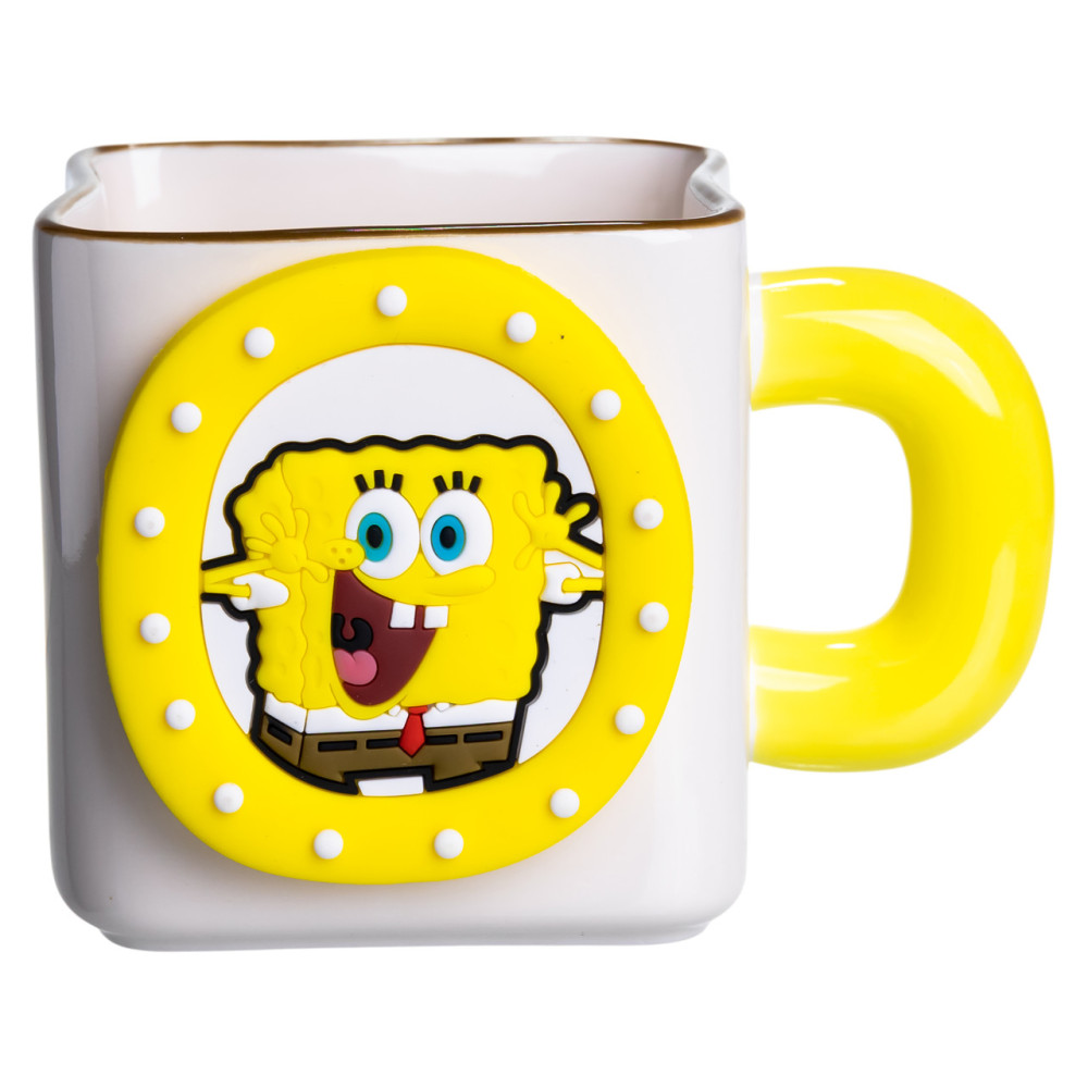 Зображення Чашка порцелянова Light House LG-30163 YL 500 мл біла з жовтим медальйоном "Губка Боб" на магніті ИМ Light-Deco 
