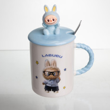 Чашка фарфорова Light House LG-30200 BL 300 мл з ложкою та кришкою блакитна