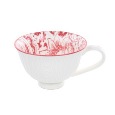 Чашка порцелянова Lefard "Листя" 420 мл Білий + червоний малюнок ( 936-008)