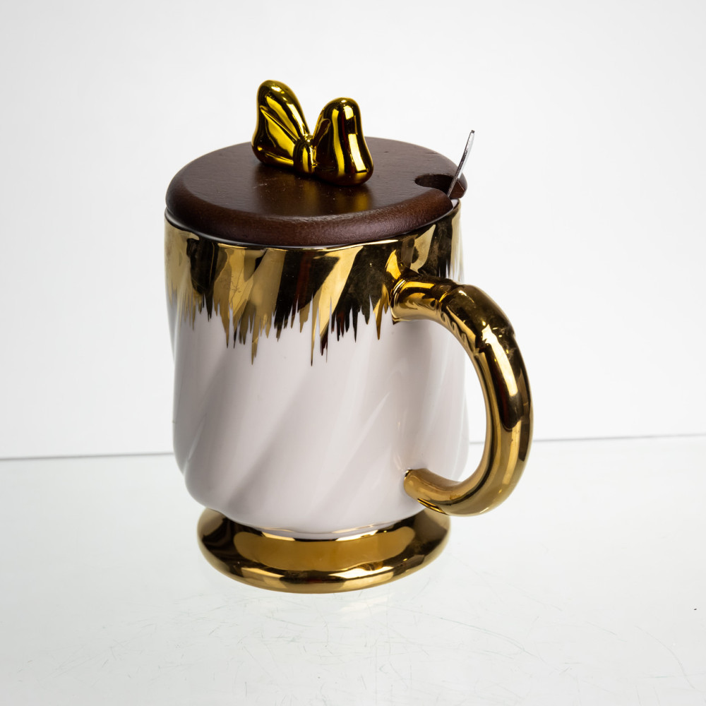 Зображення Чашка порцелянова Light House LG-30161 WT+GD 450 мл з ложкою та кришкою біла ИМ Light-Deco 1 