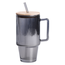 Кухоль скляний з кришкою та трубочкою Light House LG-30154 GR 750 мл сіра