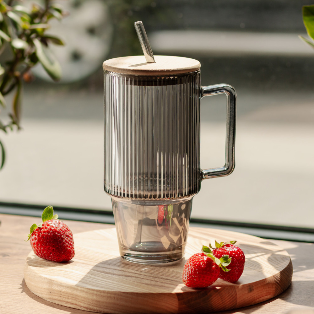 Зображення Кухоль скляний з кришкою та трубочкою Light House LG-30154 GR 750 мл сіра ИМ Light-Deco 1 