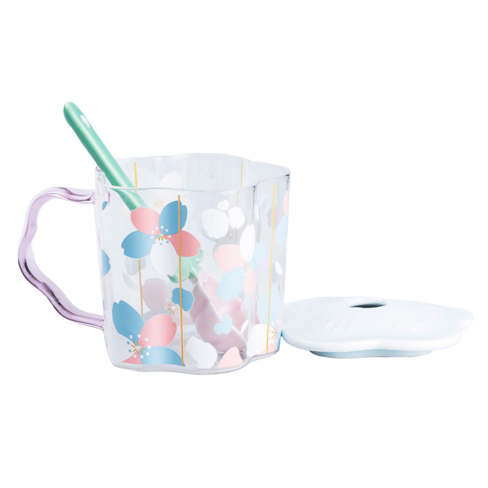 Зображення Чашка скляна  Light House 500 мл з ложкою та кришкою (LG-20142) блакитна  ИМ Light-Deco 1 