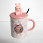 Изображение Чашка фарфоровая с крышкой и ложкой Labubu 300 (мл) подарочная кружка прикольная чашка для детей на подарок Розовый FM-35C ИМ Light-Deco 