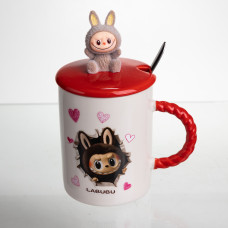 Чашка фарфорова Light House LG-30200 RD 300 мл з ложкою та кришкою червона