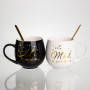 Изображение Набор парных фарфоровых чашек Mr&Mis 2 (шт) по 350 (мл) чашки на подарок с ложкой Черный с белым FM-29 ИМ Light-Deco 