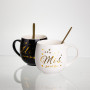 Изображение Набор парных фарфоровых чашек Mr&Mis 2 (шт) по 350 (мл) чашки на подарок с ложкой Черный с белым FM-29 ИМ Light-Deco 4 
