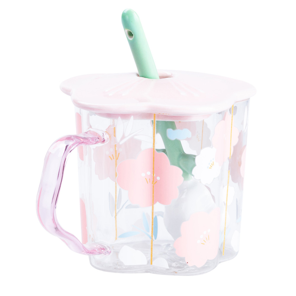 Зображення Чашка скляна Light House 500 мл з ложкою та кришкою (LG-20142) рожева ИМ Light-Deco 