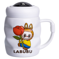 Чашка фарфорова Light House LG-30205 D 400 мл з кришкою біла з жовтим