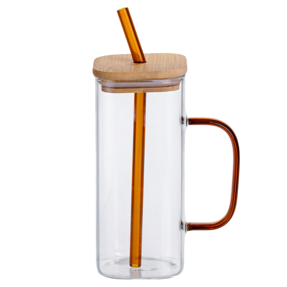 Зображення Кружка скляна з кришкою та коричневою трубочкою Light House LG-30162 CL+BN 400 мл прозора ИМ Light-Deco 
