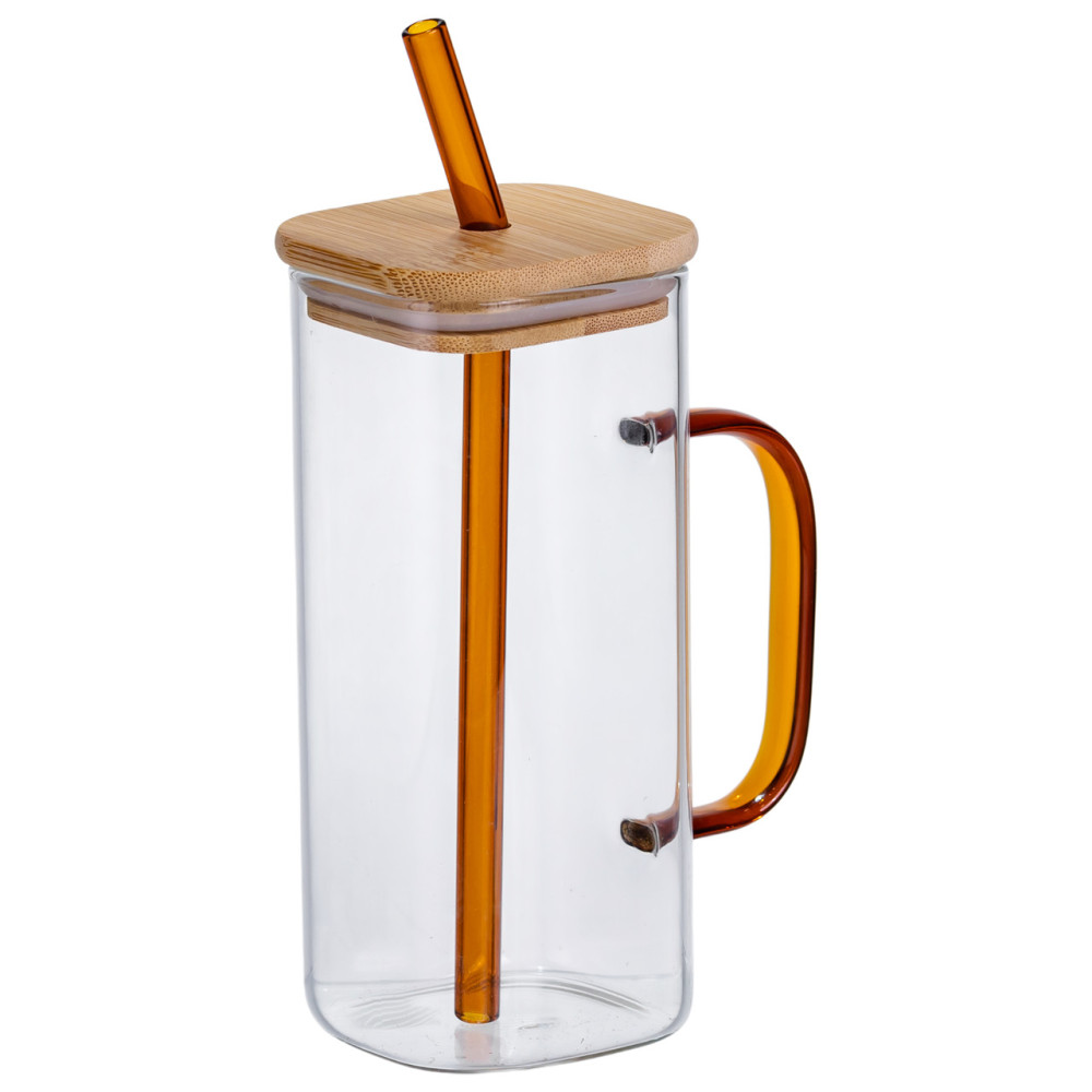 Зображення Кружка скляна з кришкою та коричневою трубочкою Light House LG-30162 CL+BN 400 мл прозора ИМ Light-Deco 1 