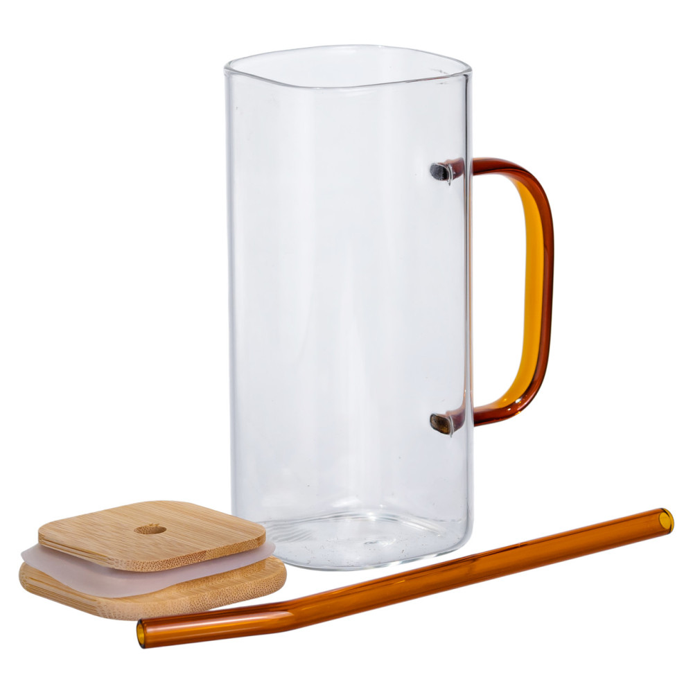 Зображення Кружка скляна з кришкою та коричневою трубочкою Light House LG-30162 CL+BN 400 мл прозора ИМ Light-Deco 2 