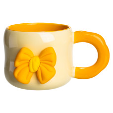 Чашка фарфорова Light House "Бант" LG-30198 BEG+OR 400 мл бежевий з жовтим на магніті.