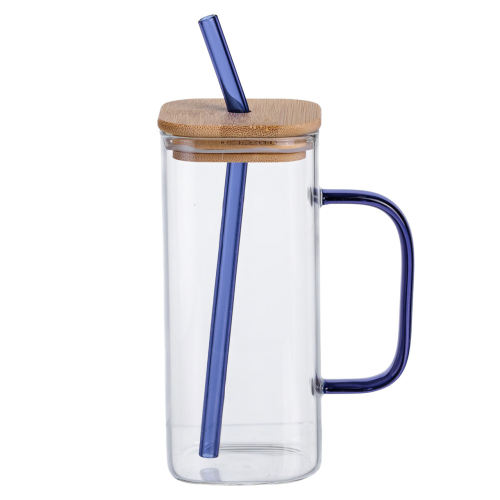 Зображення Кружка скляна з кришкою та блакитною трубочкою Light House LG-30162 CL + BL 400 мл прозора ИМ Light-Deco 
