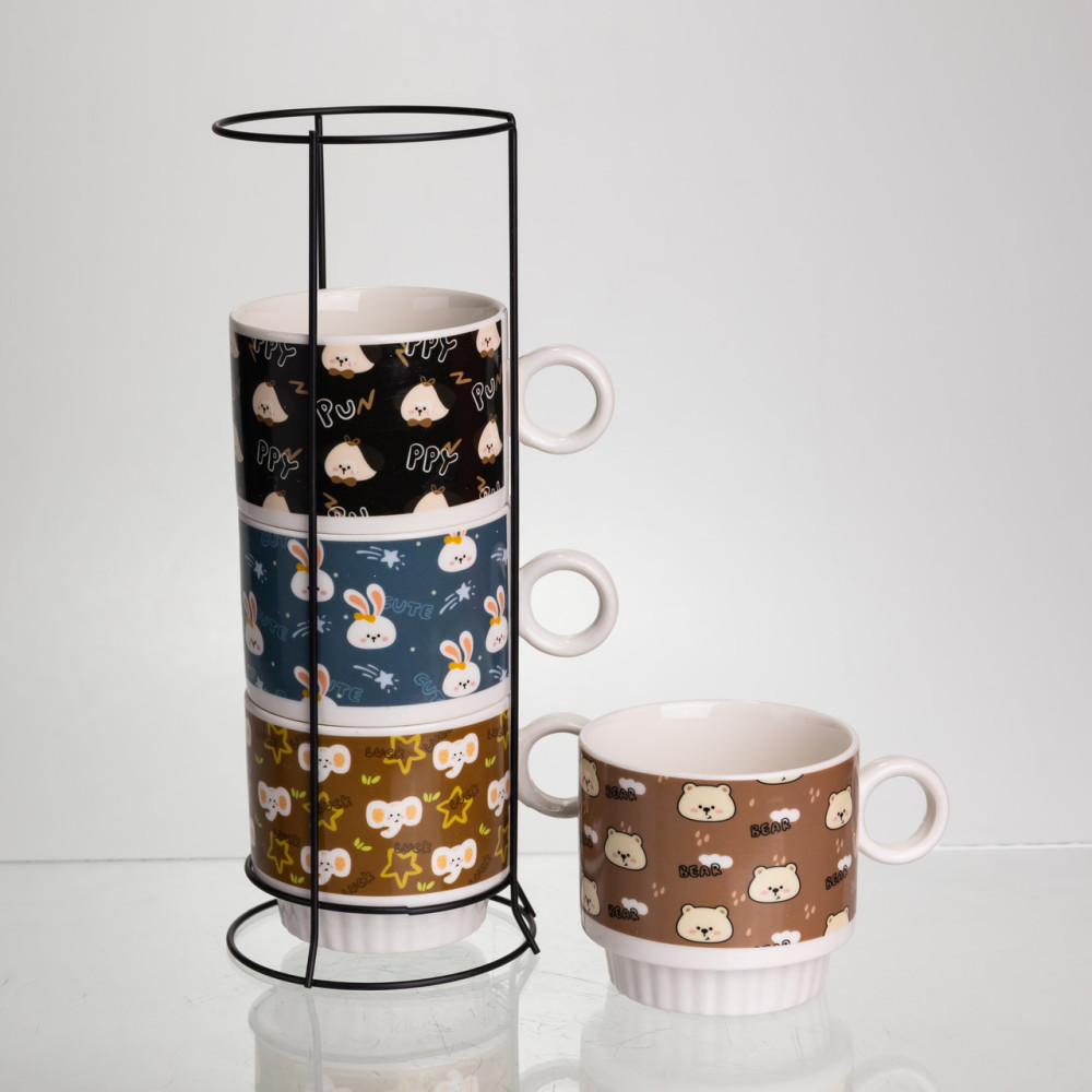 Изображение Набор фарфоровых чашек на подставке Light House LG-30201 Toys 4 шт по 300 мл разные цвета ИМ Light-Deco 2 