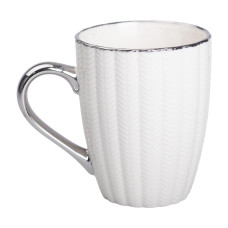 Чашка керамічна Light House 400 (мл) із сріблястим обідком та ручкою (LG-20168) Бежева