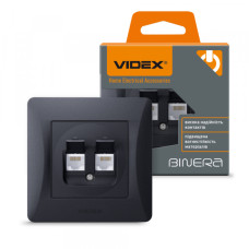 Розетка CAT6+CAT6 двойная компьютерная черный графит VIDEX BINERA