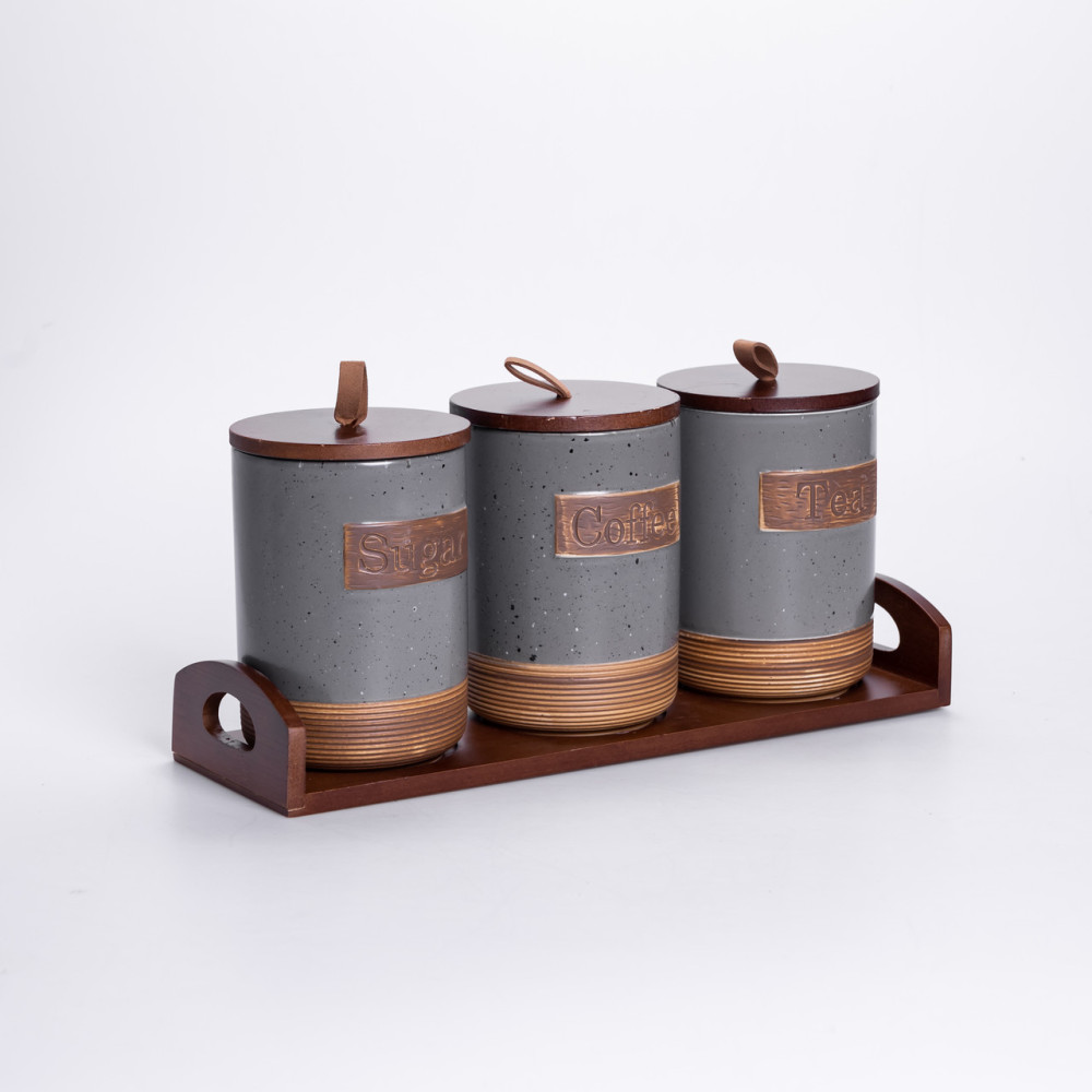 Зображення Набор фарфоровых банок для сыпучих 3 шт по 800 мл с крышками Серый HP-26-1G ИМ Light-Deco 1 