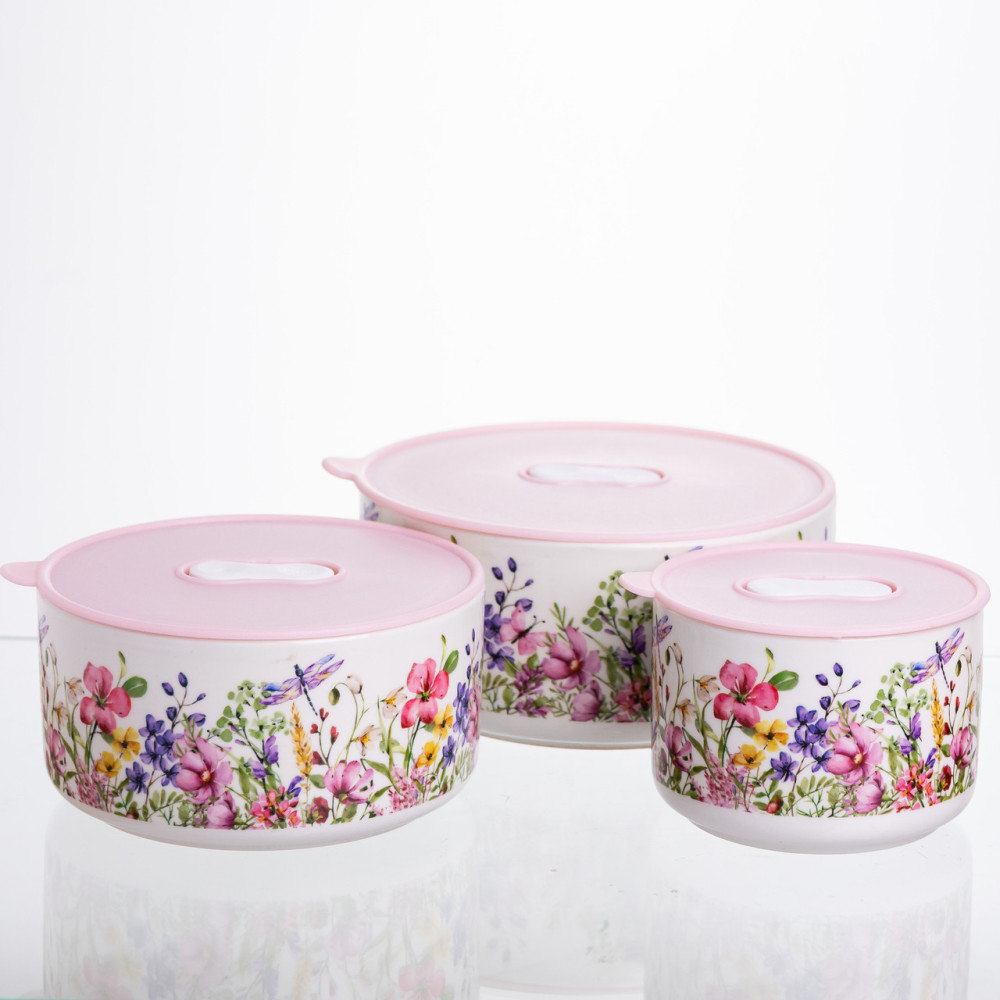 Зображення Контейнеры для еды фарфоровые Flowers 9,5/13/15 см Yiwu TS-3P-2 ИМ Light-Deco 