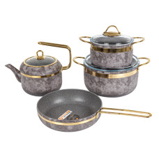 Набiр з 4 пр. brioni royal stone sandstone gold (каструля 18 см 2,5 л/ каструля 24 см 5 л/ сковоро Набiр з 4 пр. brioni royal stone sandstone gold (каструля 18 см 2,5 л/ каструля 24 см 5 л/ сковоро