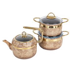 Набiр з 3 пр. brioni royal stone ti̇gereye gold (каструля 18 см 2,5 л / каструля 24 см 5 л / чайни Набiр з 3 пр. brioni royal stone ti̇gereye gold (каструля 18 см 2,5 л / каструля 24 см 5 л / чайни
