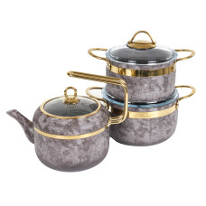 Набiр з 3 пр. brioni royal stone sandstone gold (каструля 18 см 2,5 л / каструля 24 см 5 л / чайни Набiр з 3 пр. brioni royal stone sandstone gold (каструля 18 см 2,5 л / каструля 24 см 5 л / чайни