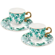 Набір кавових чашок фарфорових з блюдцем на 2 персони Lefard "Смарагдовий сад" 100мл (925-056)