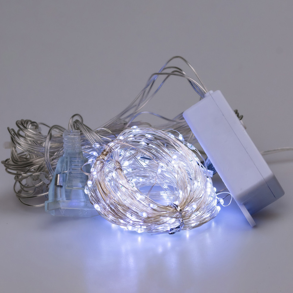 Изображение Гирлянда роса штора светодиодная медный провод 200 LED динамическая занавес подсветка окна новогодняя 220В белая Белая ИМ Light-Deco 1 