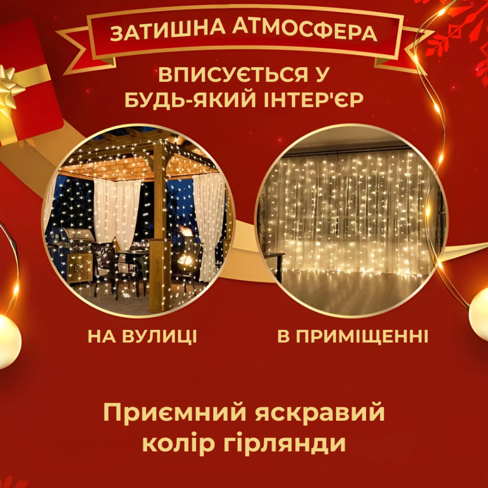 Изображение Гирлянда светодиодная GarlandoPro 270 LED Водопад 3х3 м 10 линий 8 режимов Желтый 1733052Y ИМ Light-Deco 2 