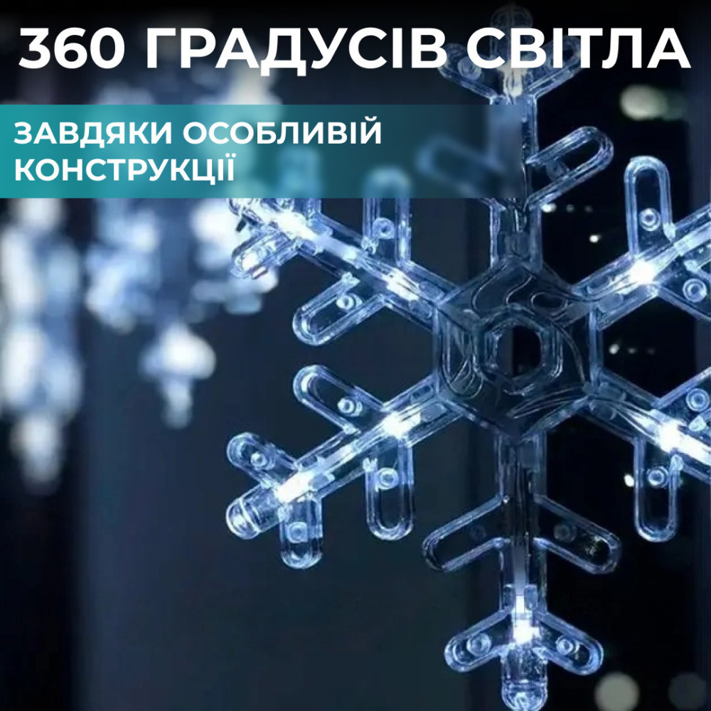 Изображение Гирлянда штора снежинки звездочки 108 LED 9Вт IP44 динамическая 12 фигур 50000 часов для окна стены фотозоны звезды Белая ИМ Light-Deco 2 
