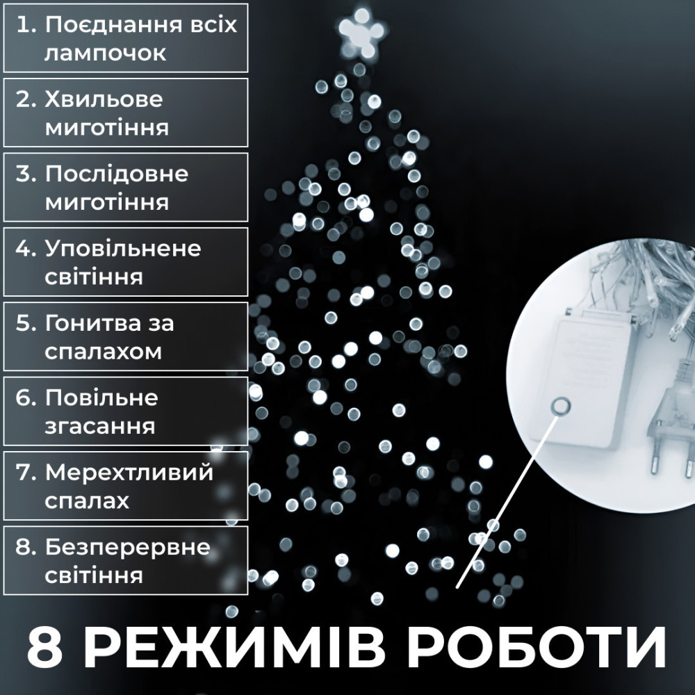 Изображение Гирлянда нить светодиодная GarlandoPro 50 LED 6м 8 режимов гирлянда новогодняя Белый W100LEDW ИМ Light-Deco 3 