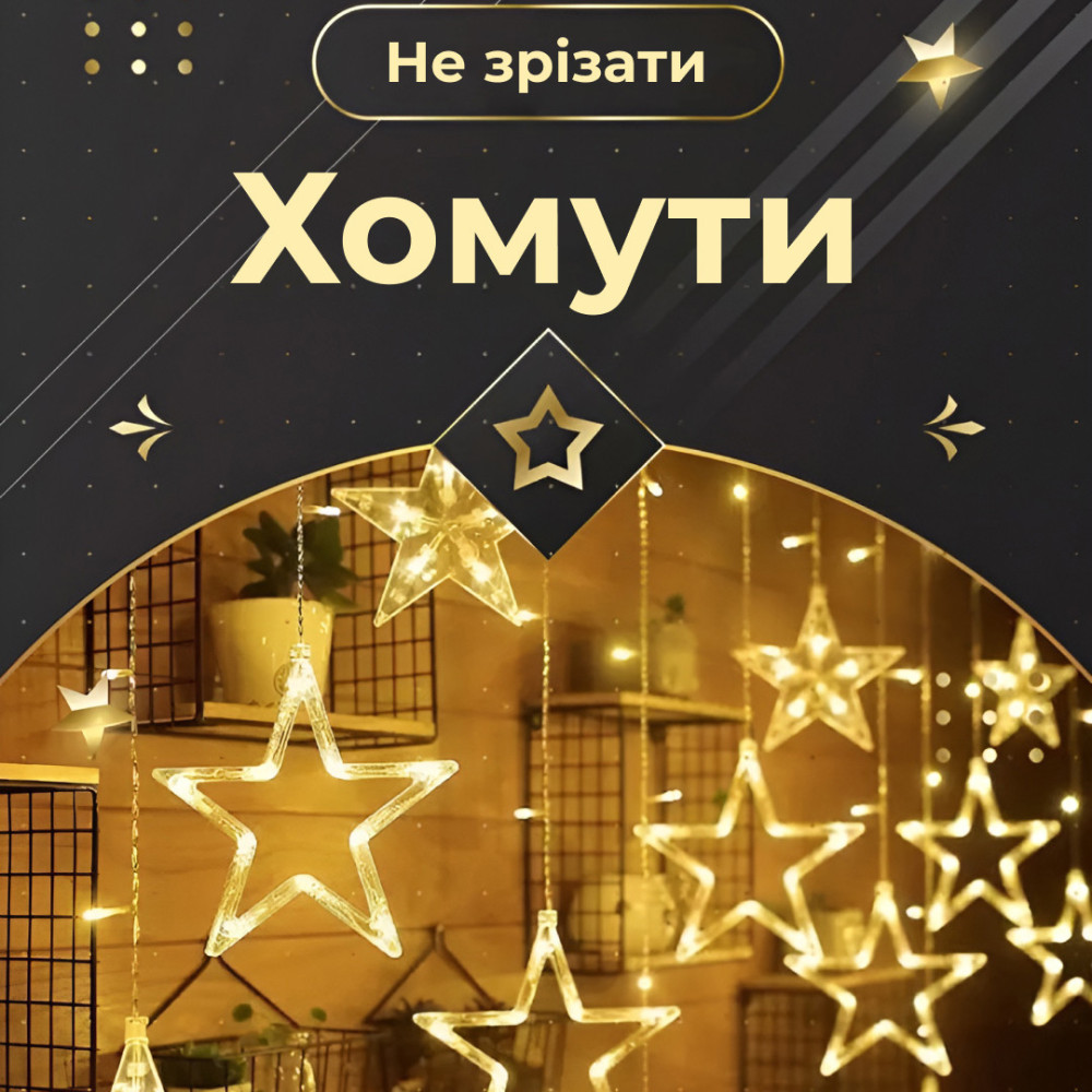 Изображение Гирлянда штора 3х0,7 м Звезды на 108 LED лампочек светодиодная 6 больших и 6 маленьких звезд 9 В 8 режимов 1733056Y ИМ Light-Deco 3 