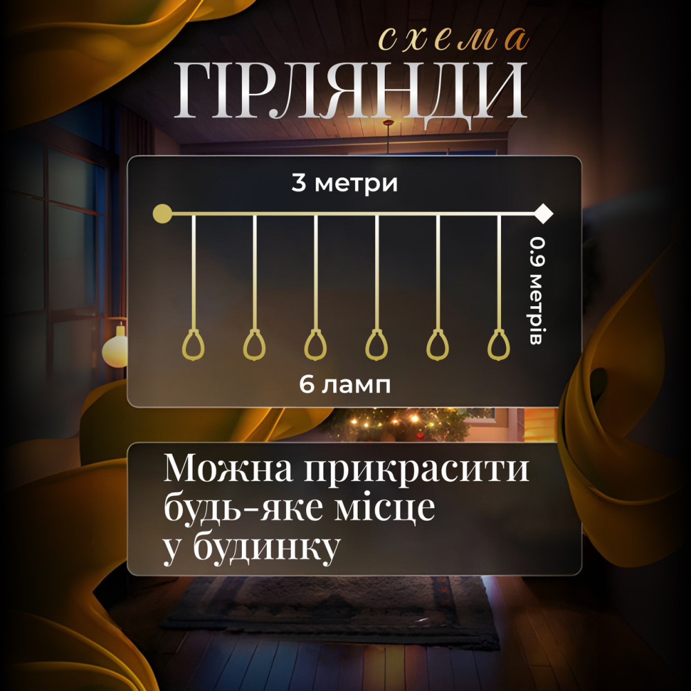 Изображение Гирлянда штора с фигурками Воздушный шар 3 метра 6 ламп теплый желтый свет 6L3MBAL ИМ Light-Deco 1 