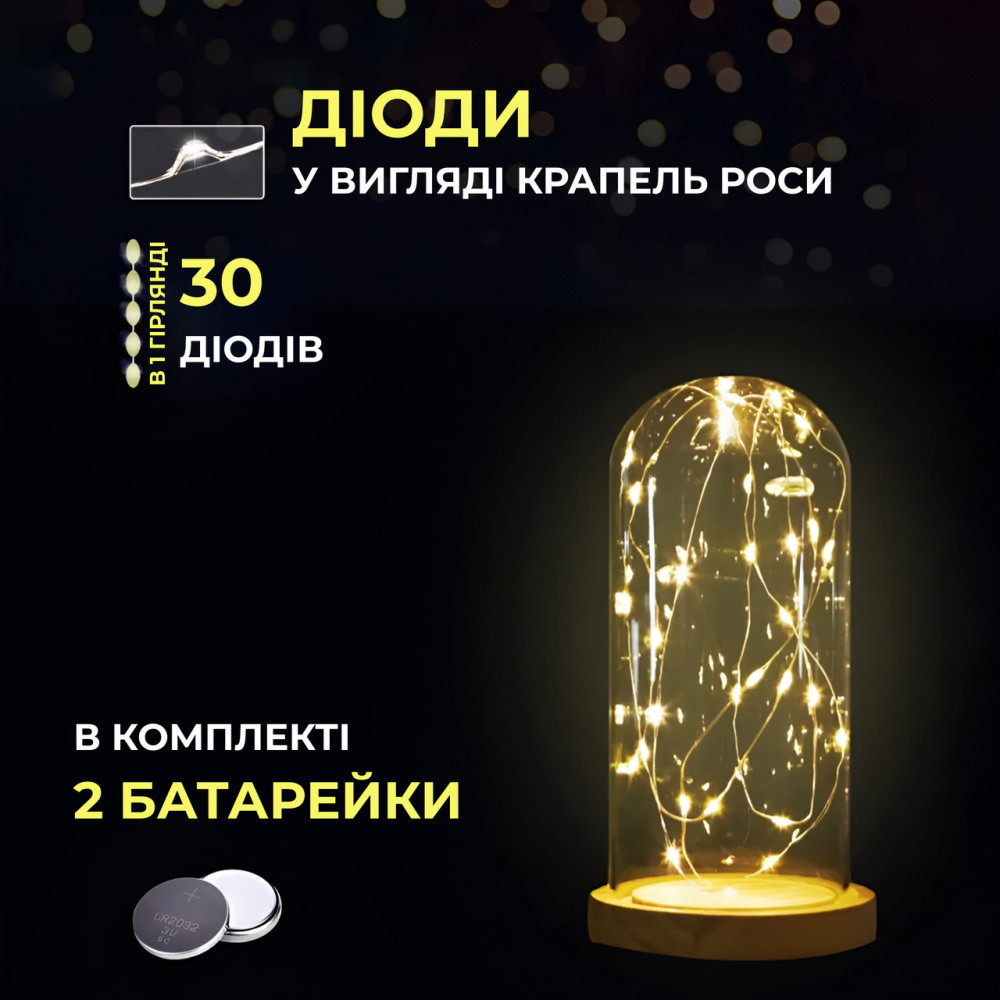 Изображение Светодиодная гирлянда Роса 3 метра на батарейках 30 led нить на белом проводе желтая 30L3MWY ИМ Light-Deco 2 