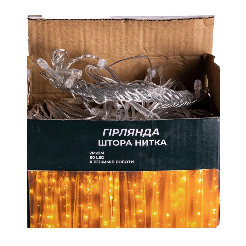 Изображение Новогодняя гирлянда штора 2х2 м 80 LED комнатная белый провод Жёлтый ZWM2280LEDY ИМ Light-Deco 2 