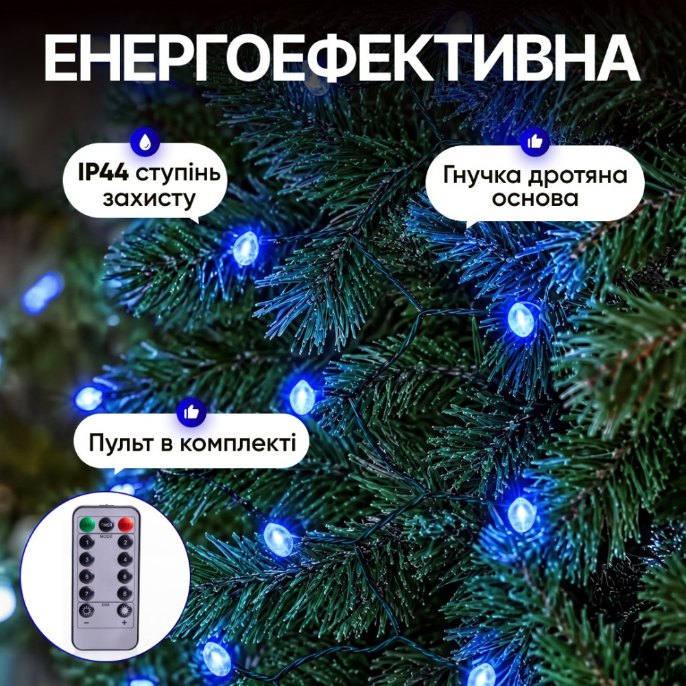 Изображение Гирлянда Конский хвост Мишура 960 LED 16 нитей 3 м зеленая, синий GarlandoPro D960L3MGBL ИМ Light-Deco 1 