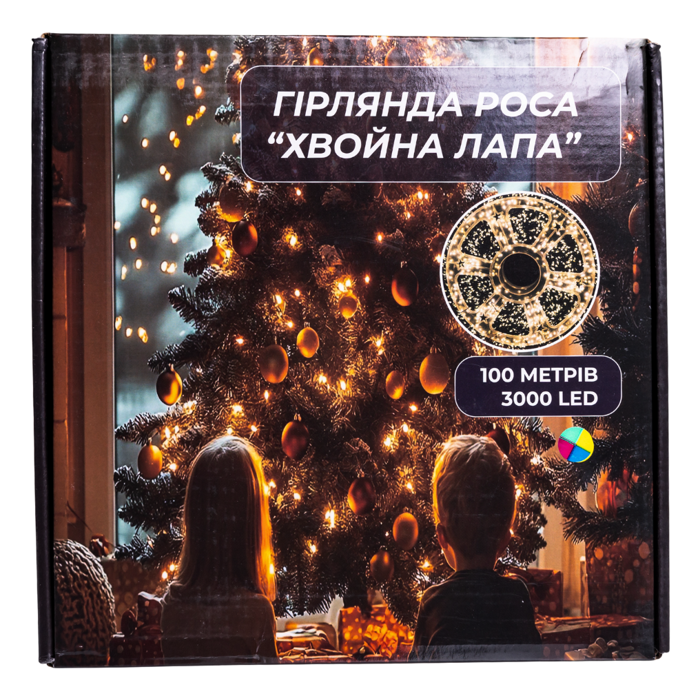 Изображение Новогодняя гирлянда комнатная роса 100 м 3000 LED Хвойная лапа зеленый провод Мультиколор D3000L100MGML ИМ Light-Deco 7 