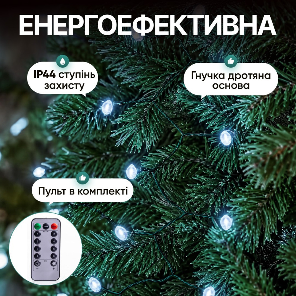 Изображение Гирлянда Конский хвост Мишура 960 LED 16 нитей 3 м зеленая, белый GarlandoPro D960L3MGW ИМ Light-Deco 1 