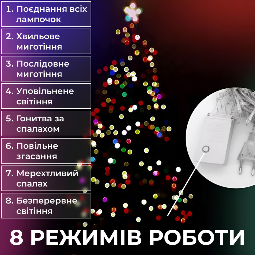 Изображение Гирлянда нить 16 м на 180 LED лампочек светодиодная черный провод 8 режимов работы M400LEDML ИМ Light-Deco 3 
