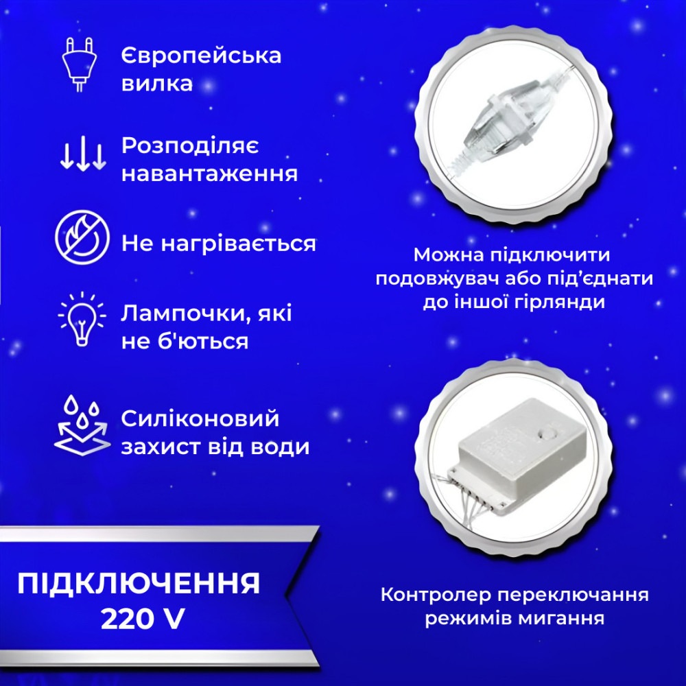 Изображение Гирлянда штора 3х2 м 144 LED светодиодная медный провод 16 нитей Синий ZWM2320LEDBL ИМ Light-Deco 3 
