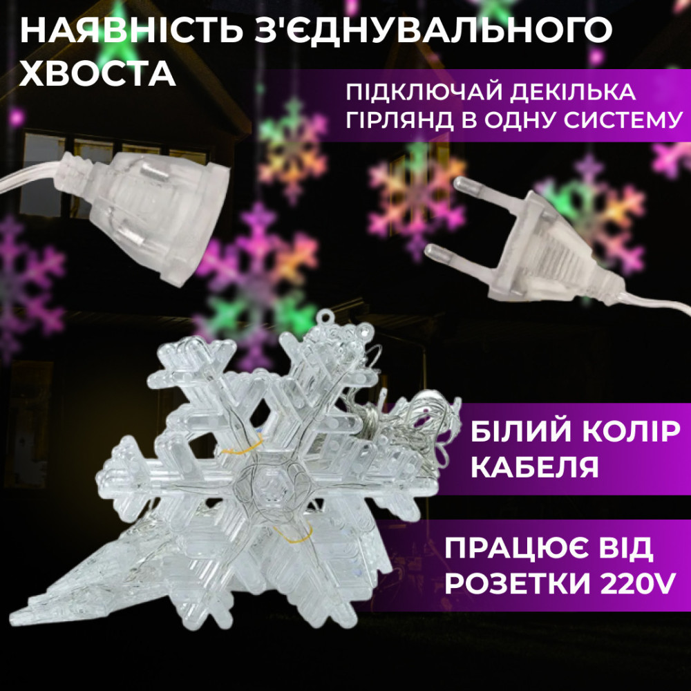 Изображение Гирлянда штора звездочки снежинки 108 LED 9Вт IP44 220В динамическая светодиодная мультиколор для окна Lugi занавес ИМ Light-Deco 1 