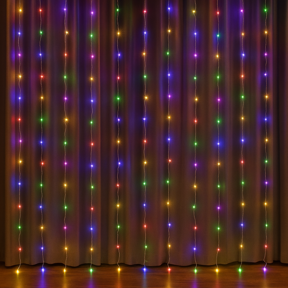 Изображение Гирлянда роса штора 200 LED динамическая занавес 220В медный провод декоративная подсветка окна сетевая мультиколор ИМ Light-Deco 1 