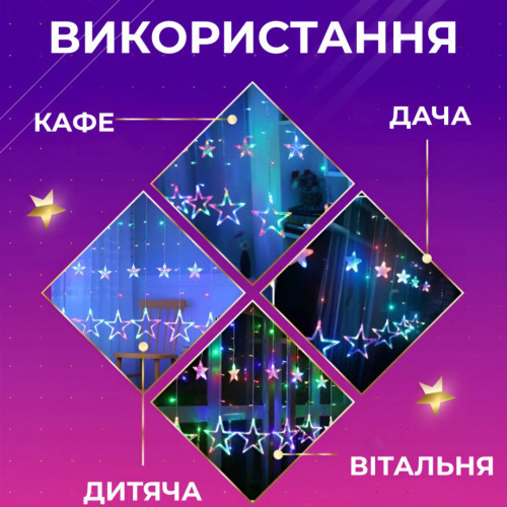 Изображение Гирлянда штора светодиодная GarlandoPro звезда и елка 120LED 3х0,9 м 8 режимов 1733069ML ИМ Light-Deco 2 