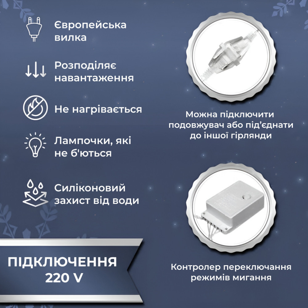 Изображение Гирлянда штора 3х2 м 144 LED светодиодная медный провод 16 нитей Белый ZWM2320LEDW ИМ Light-Deco 3 