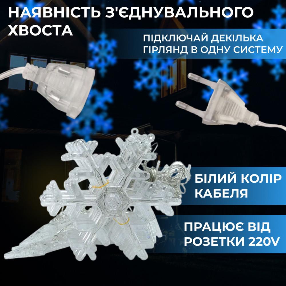 Изображение Гирлянда штора снежинки звездочки светодиодная IP44 50000ч динамичная 9Вт гирлянда снежинки на окно снежинка Гирлянды Синяя ИМ Light-Deco 1 