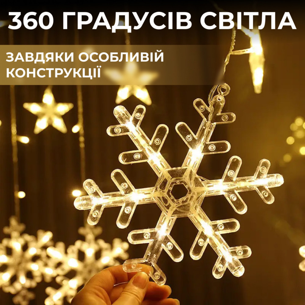 Изображение Гирлянда светодиодная штора GarlandoPro снежинка и звезда 12 фигур 3х1м гирлянда звезда Желтый 1733063Y ИМ Light-Deco 