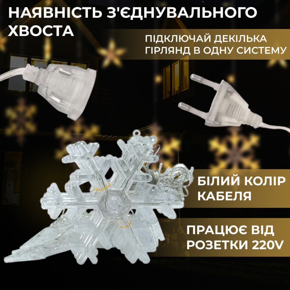 Изображение Гирлянда светодиодная штора GarlandoPro снежинка и звезда 12 фигур 3х1м гирлянда звезда Желтый 1733063Y ИМ Light-Deco 2 