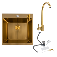 Кухонний комплект: Мийка Valeso Handmade 50x50 PVD Золото + Змішувач Valeso JW449 PVD Золото